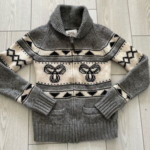 TNA Gray and Cream Zip-Up Sweater Medium